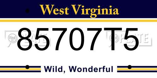85707T5 West Virginia License Plate