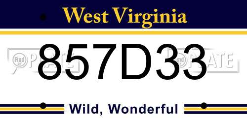 857D33 West Virginia License Plate