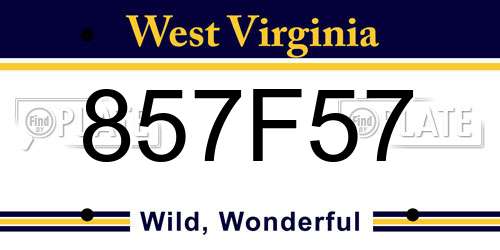 857F57 West Virginia License Plate