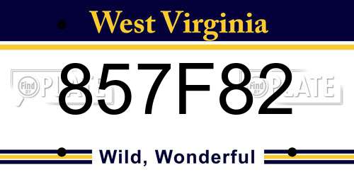 857F82 West Virginia License Plate