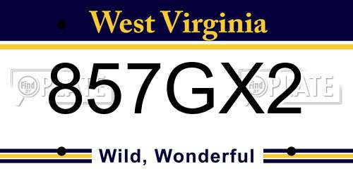 857GX2 West Virginia License Plate