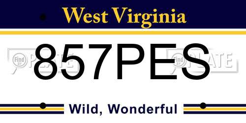 857PES West Virginia License Plate