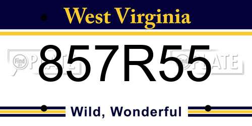 857R55 West Virginia License Plate