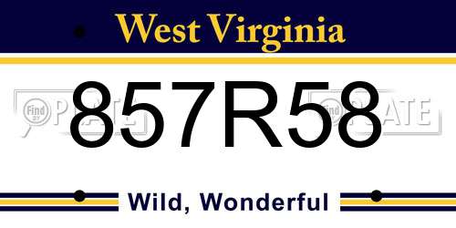 857R58 West Virginia License Plate