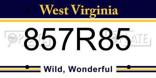 857R85 West Virginia License Plate