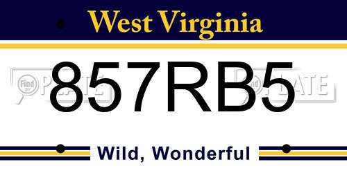 857RB5 West Virginia License Plate