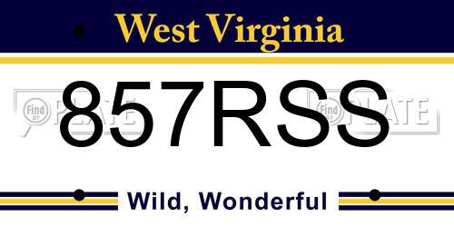857RSS West Virginia License Plate