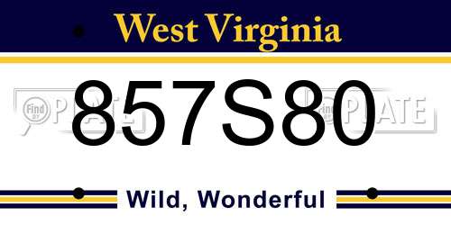 857S80 West Virginia License Plate