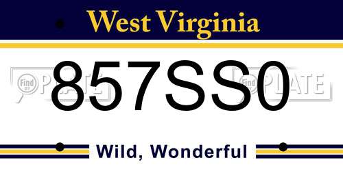 857SS0 West Virginia License Plate