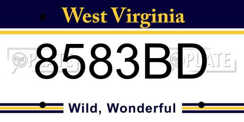 8583BD West Virginia License Plate