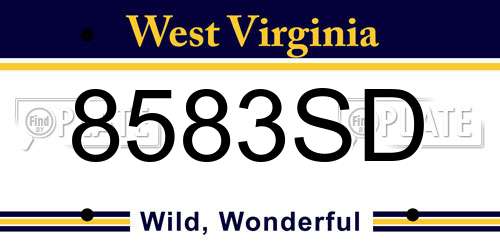 8583SD West Virginia License Plate