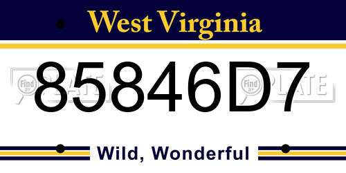 85846D7 West Virginia License Plate