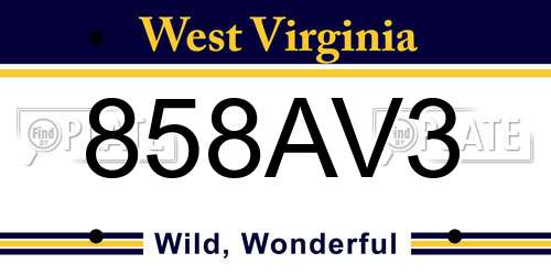 858AV3 West Virginia License Plate