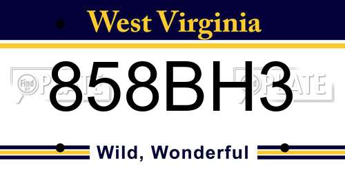 858BH3 West Virginia License Plate