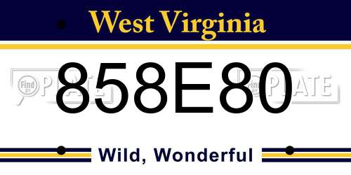 858E80 West Virginia License Plate