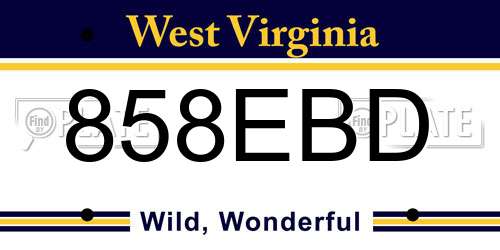 858EBD West Virginia License Plate