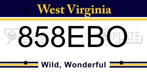 858EBO West Virginia License Plate