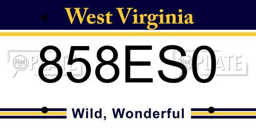 858ES0 West Virginia License Plate
