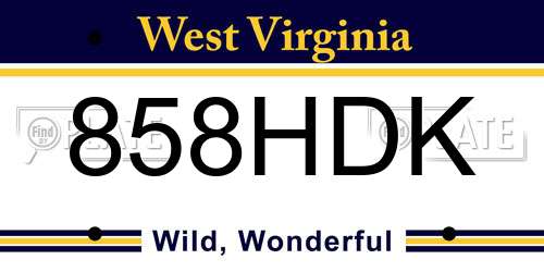 858HDK West Virginia License Plate