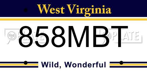 858MBT West Virginia License Plate