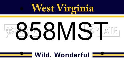858MST West Virginia License Plate
