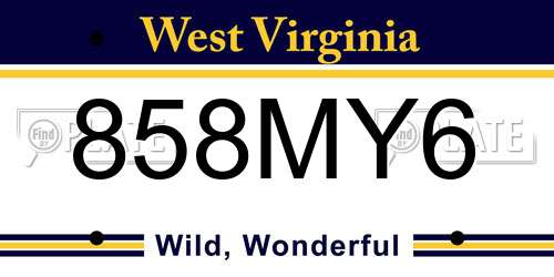 858MY6 West Virginia License Plate