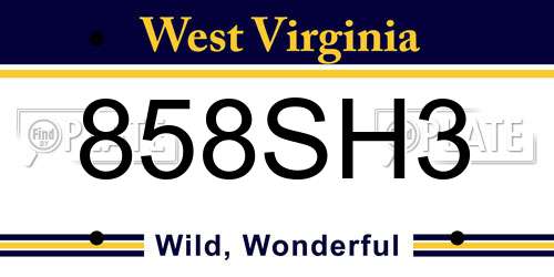 858SH3 West Virginia License Plate