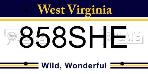 858SHE West Virginia License Plate