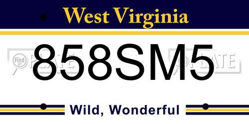 858SM5 West Virginia License Plate