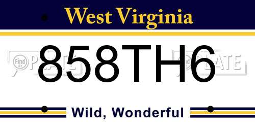 858TH6 West Virginia License Plate