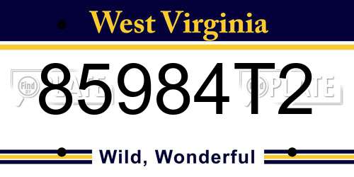 85984T2 West Virginia License Plate