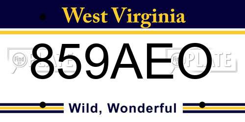 859AEO West Virginia License Plate