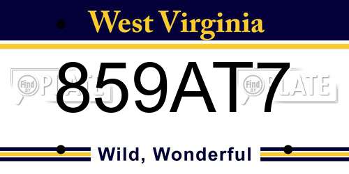 859AT7 West Virginia License Plate