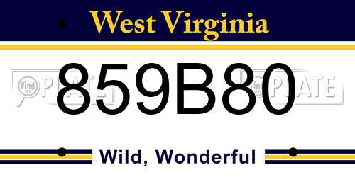 859B80 West Virginia License Plate