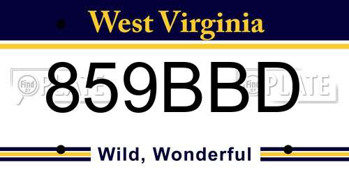 859BBD West Virginia License Plate