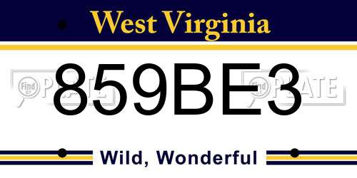 859BE3 West Virginia License Plate