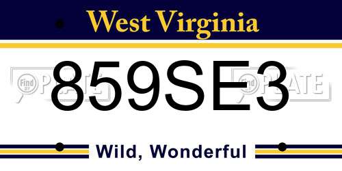 859SE3 West Virginia License Plate