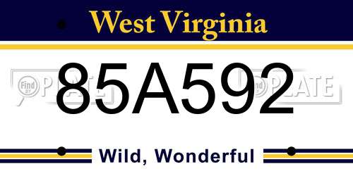 85A592 West Virginia License Plate