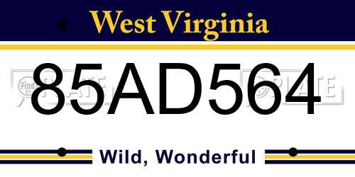 85AD564 West Virginia License Plate