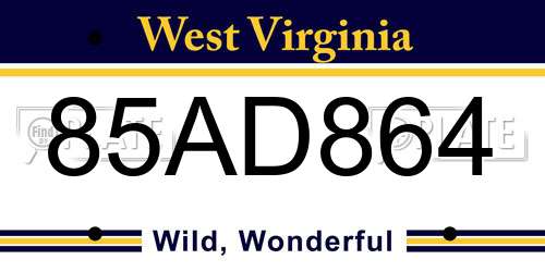 85AD864 West Virginia License Plate