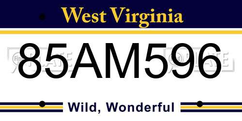 85AM596 West Virginia License Plate