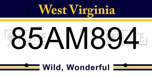 85AM894 West Virginia License Plate