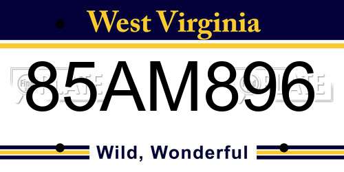 85AM896 West Virginia License Plate