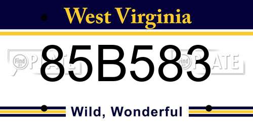 85B583 West Virginia License Plate
