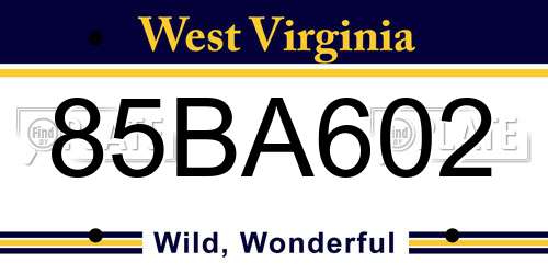 85BA602 West Virginia License Plate