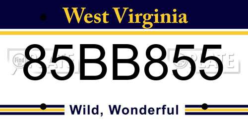 85BB855 West Virginia License Plate