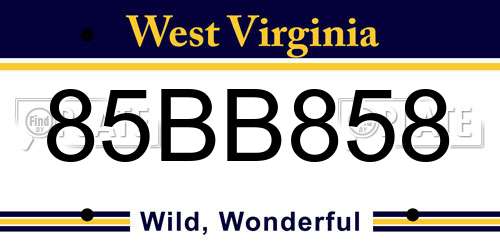 85BB858 West Virginia License Plate