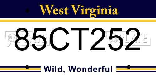 85CT252 West Virginia License Plate
