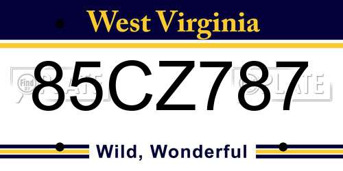 85CZ787 West Virginia License Plate