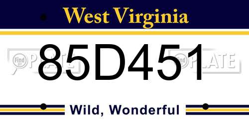 85D451 West Virginia License Plate